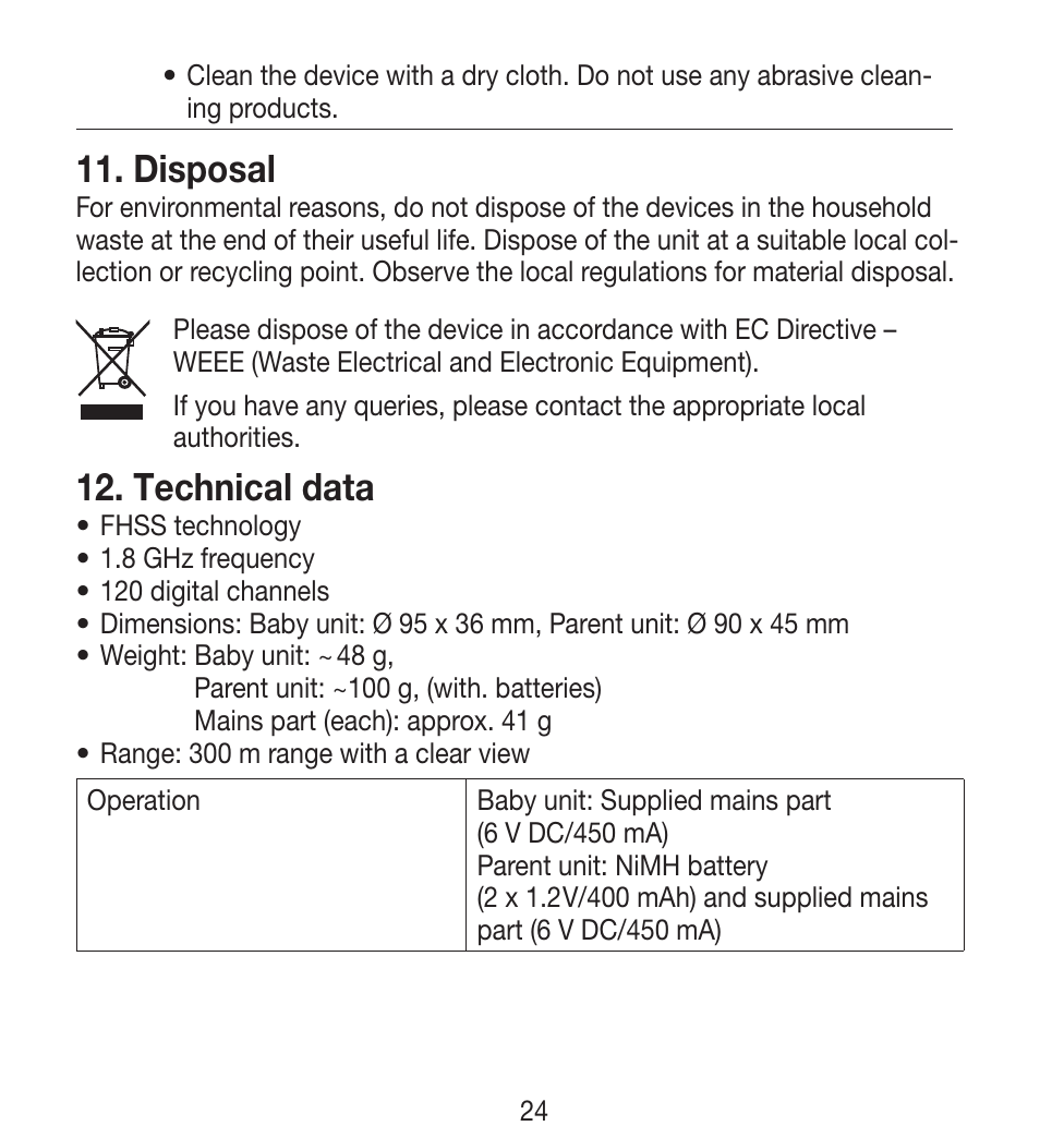 Disposal, Technical data | Beurer BY 33 User Manual | Page 24 / 104