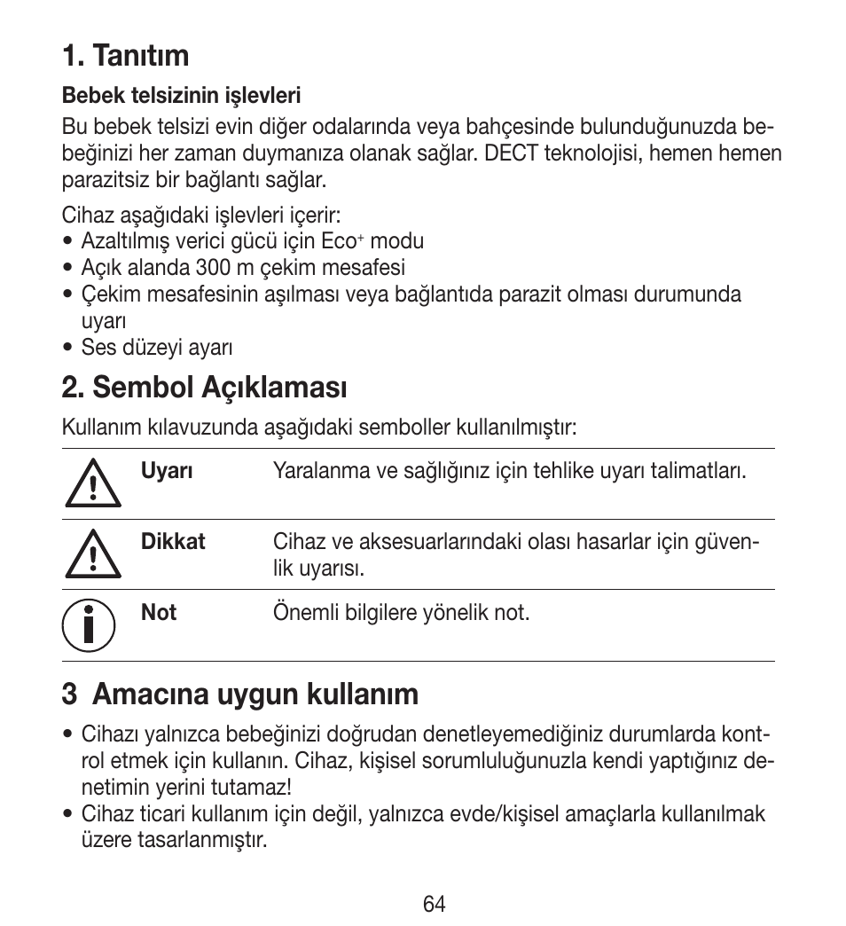 Tanıtım, Sembol açıklaması, 3 amacına uygun kullanım | Beurer BY 33 User Manual | Page 64 / 104