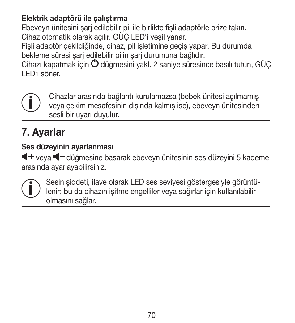 Ayarlar | Beurer BY 33 User Manual | Page 70 / 104