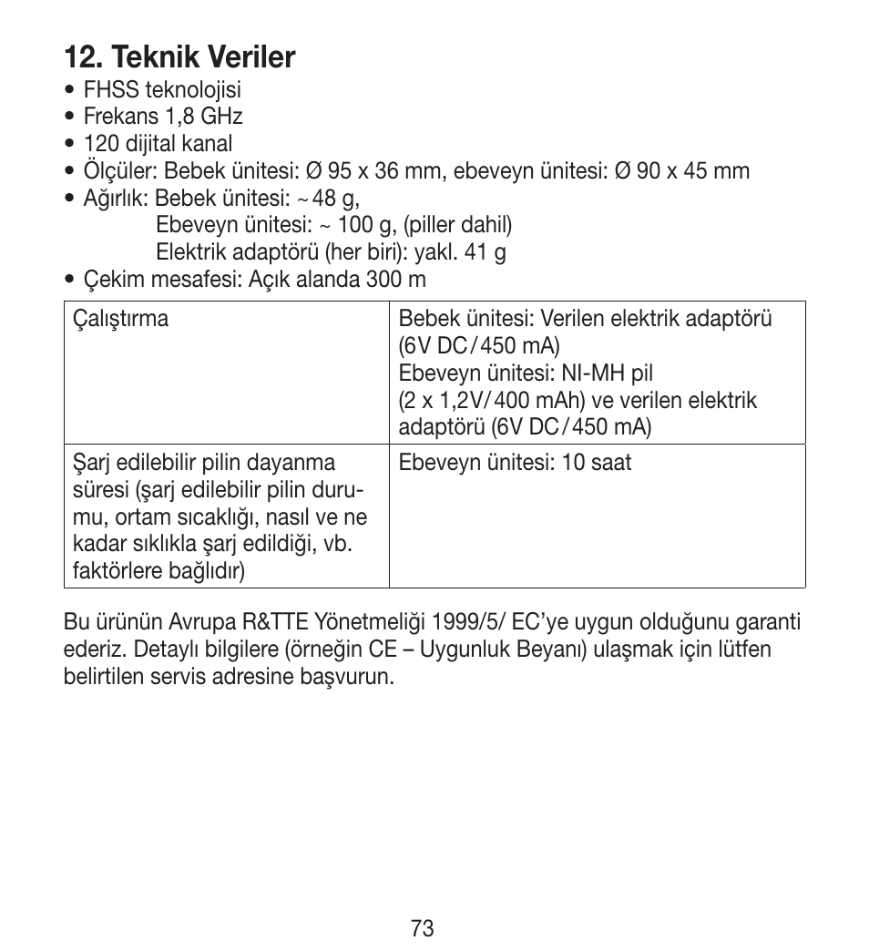 Teknik veriler | Beurer BY 33 User Manual | Page 73 / 104