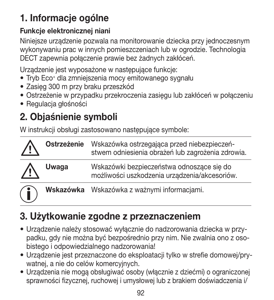 Informacje ogólne, Objaśnienie symboli, Użytkowanie zgodne z przeznaczeniem | Beurer BY 33 User Manual | Page 92 / 104