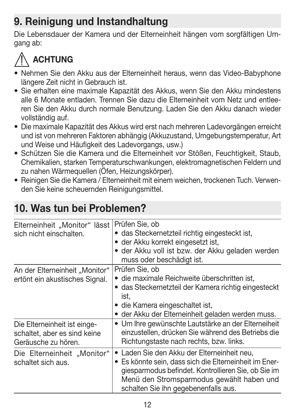 Reinigung und instandhaltung, Was tun bei problemen | Beurer BY 77 User Manual | Page 12 / 104