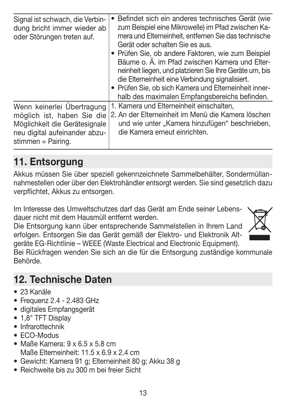 Entsorgung, Technische daten | Beurer BY 77 User Manual | Page 13 / 104