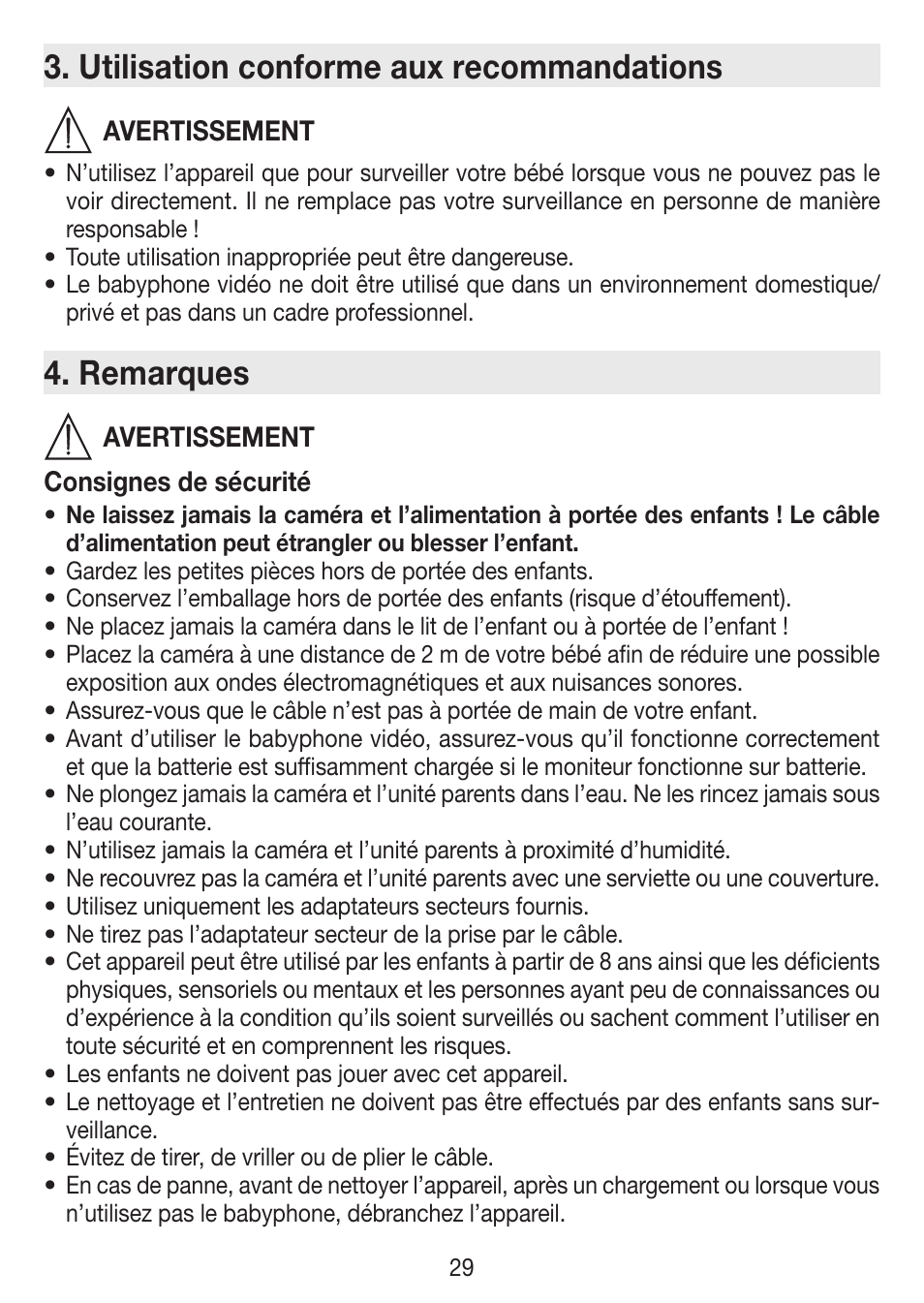Utilisation conforme aux recommandations, Remarques | Beurer BY 77 User Manual | Page 29 / 104