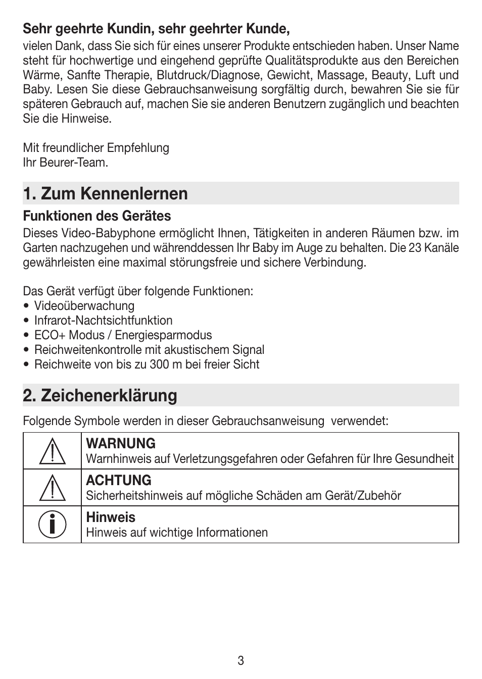 Zum kennenlernen, Zeichenerklärung | Beurer BY 77 User Manual | Page 3 / 104