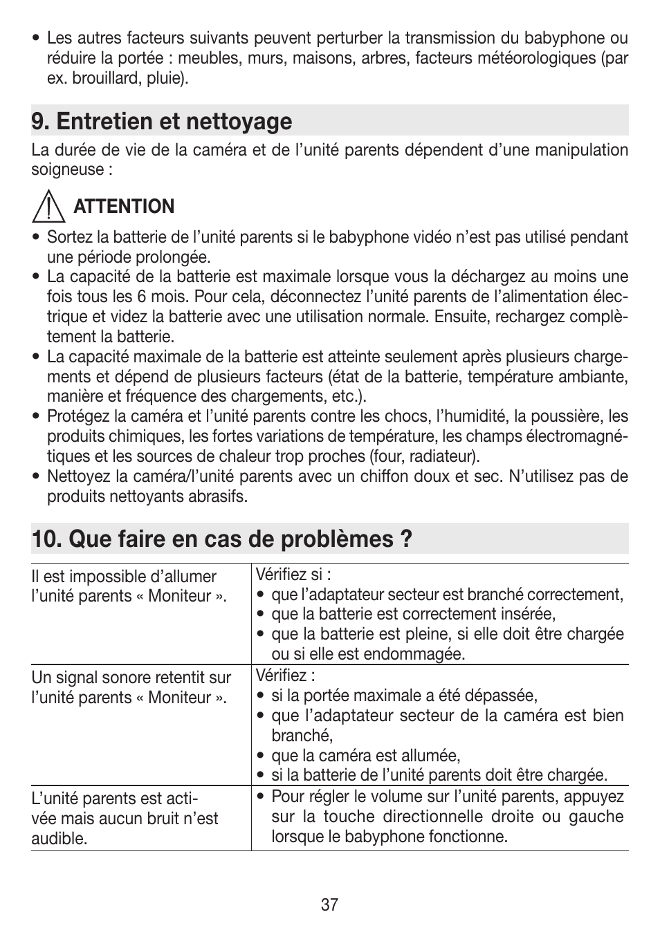 Entretien et nettoyage, Que faire en cas de problèmes | Beurer BY 77 User Manual | Page 37 / 104