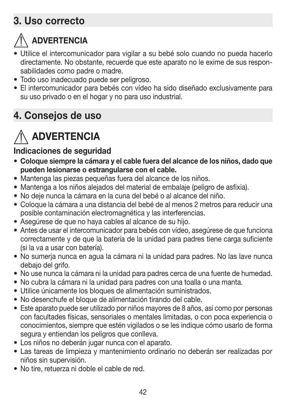 Uso correcto, Consejos de uso advertencia | Beurer BY 77 User Manual | Page 42 / 104