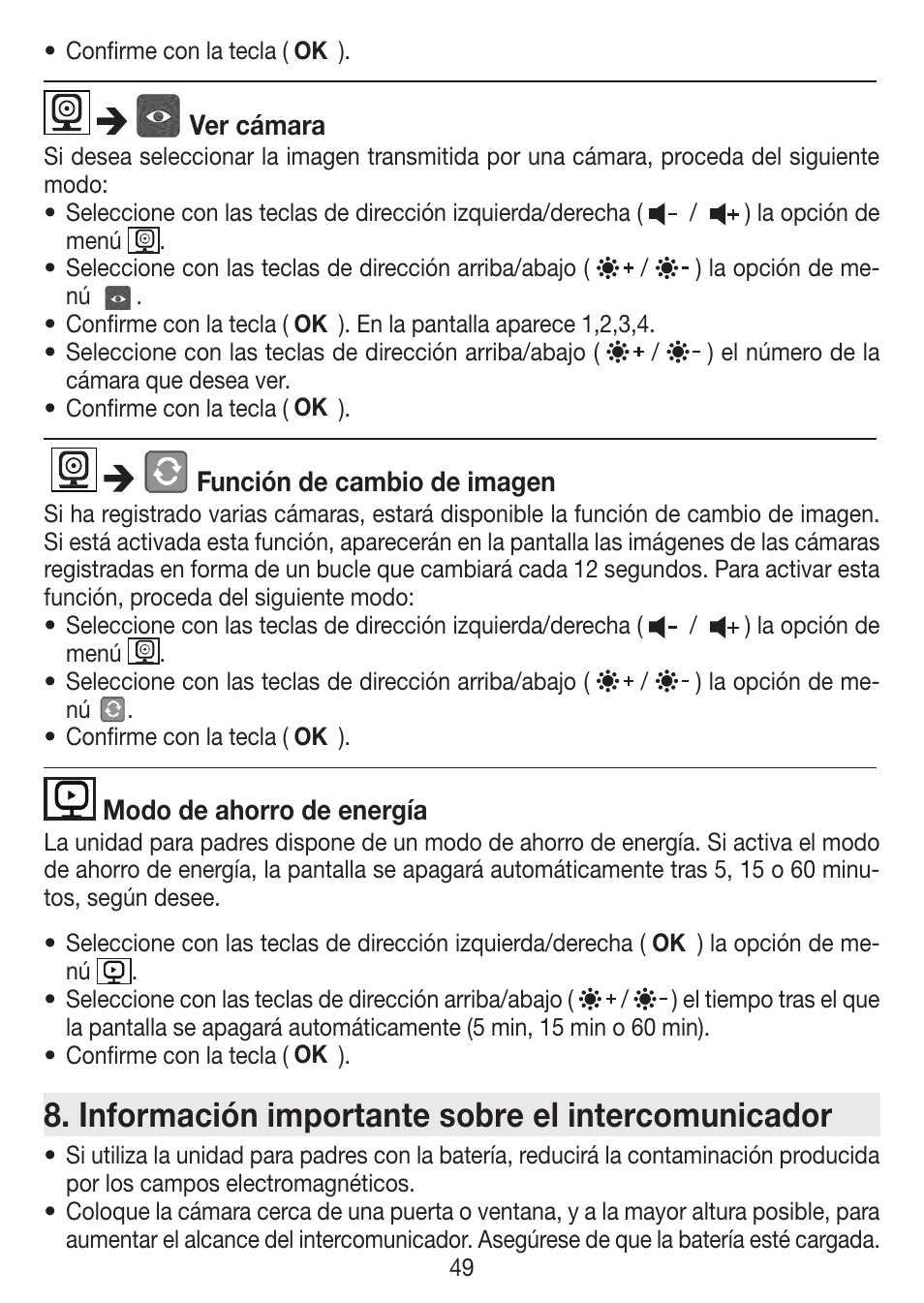 Información importante sobre el intercomunicador | Beurer BY 77 User Manual | Page 49 / 104