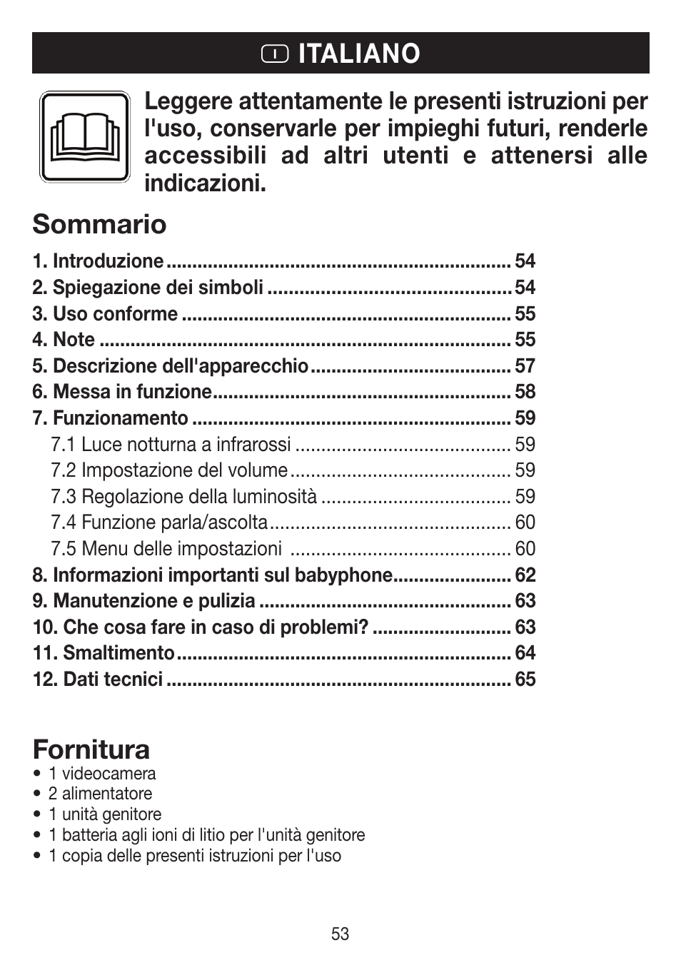 I italiano sommario fornitura | Beurer BY 77 User Manual | Page 53 / 104