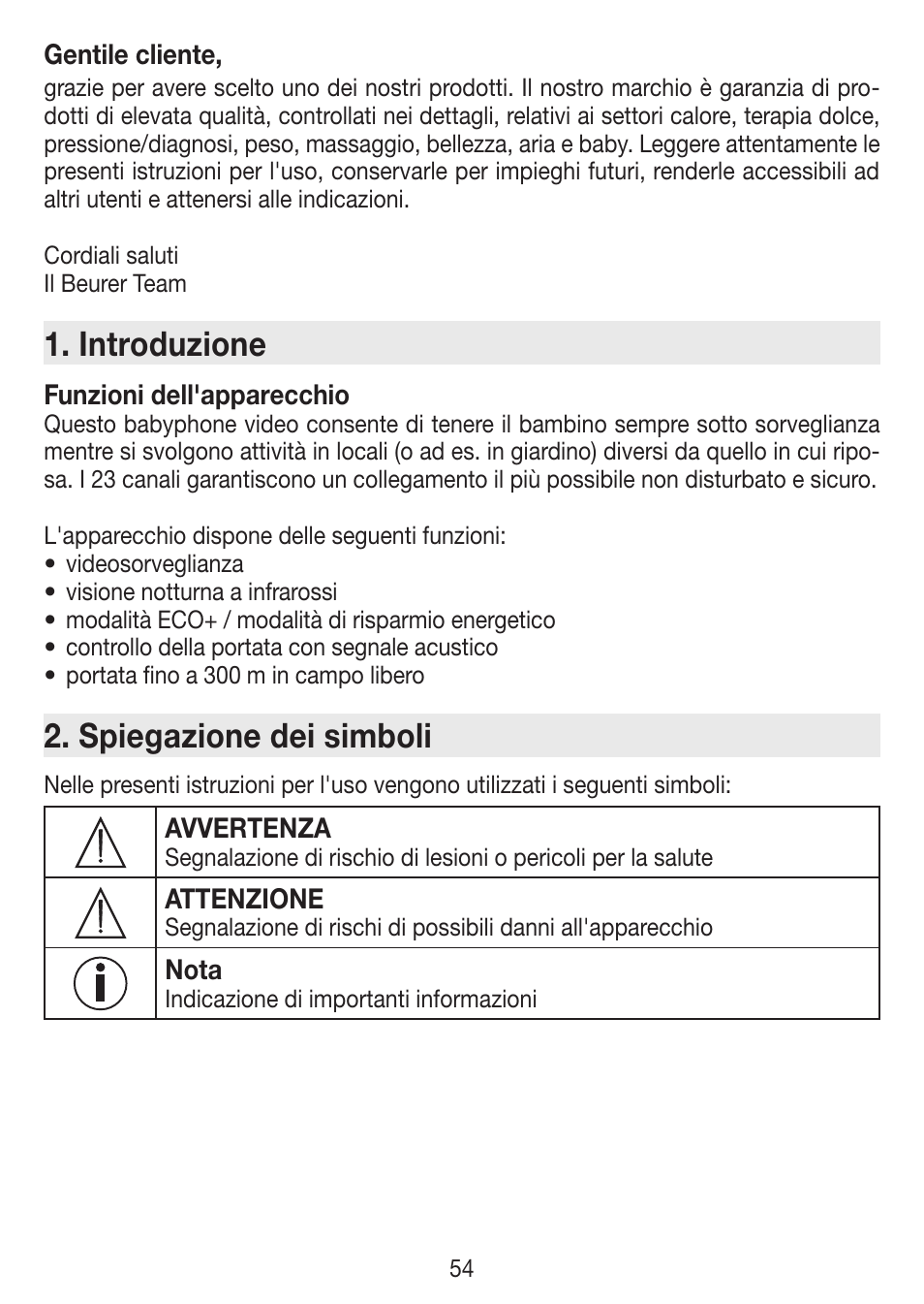 Introduzione, Spiegazione dei simboli | Beurer BY 77 User Manual | Page 54 / 104