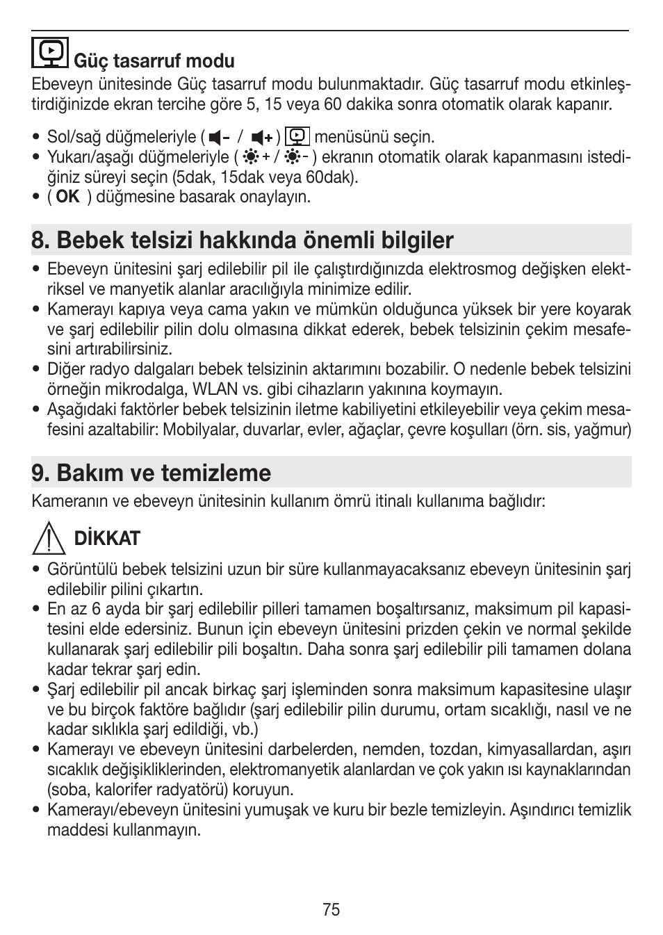 Bebek telsizi hakkında önemli bilgiler, Bakım ve temizleme | Beurer BY 77 User Manual | Page 75 / 104