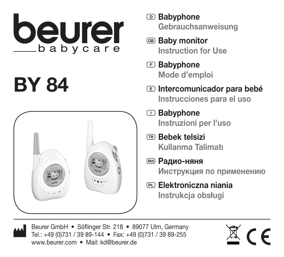 Beurer BY 84 User Manual | 92 pages