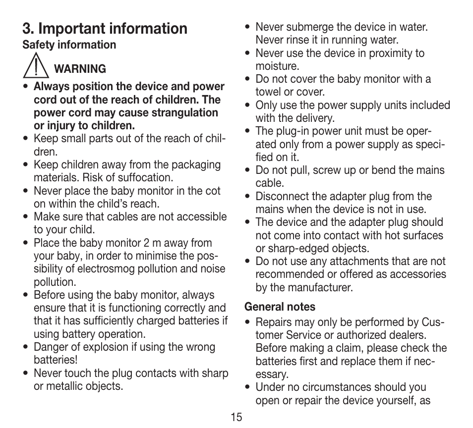 Important information | Beurer BY 84 User Manual | Page 15 / 92