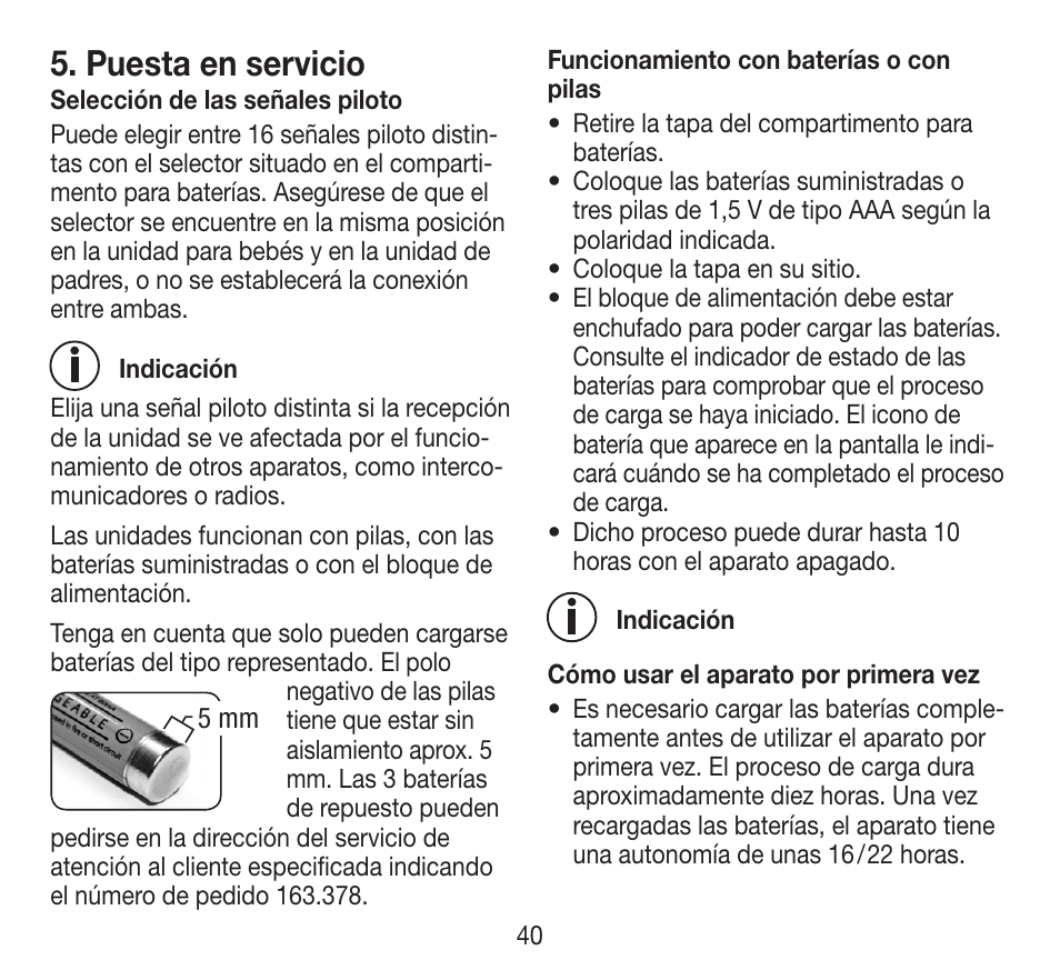 Puesta en servicio | Beurer BY 84 User Manual | Page 40 / 92