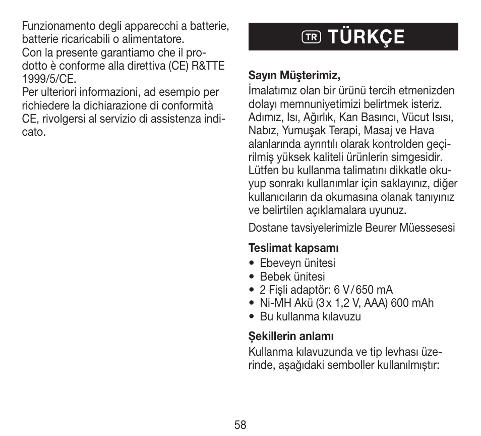 T türkçe | Beurer BY 84 User Manual | Page 58 / 92