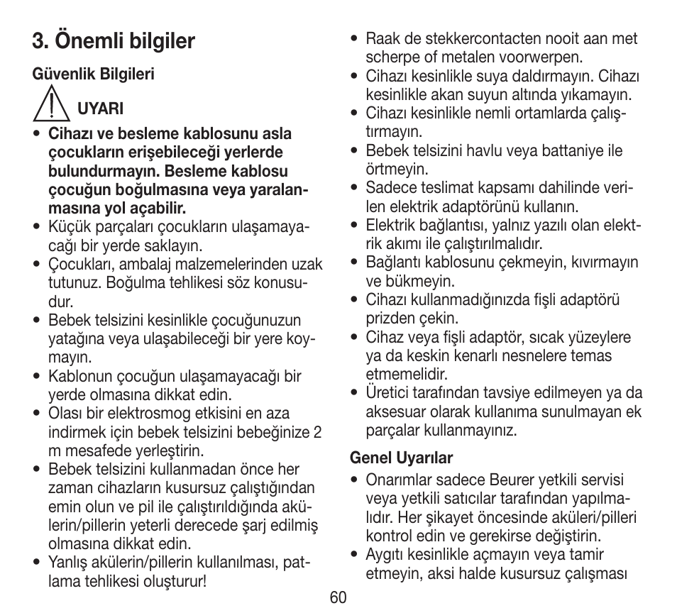 Önemli bilgiler | Beurer BY 84 User Manual | Page 60 / 92