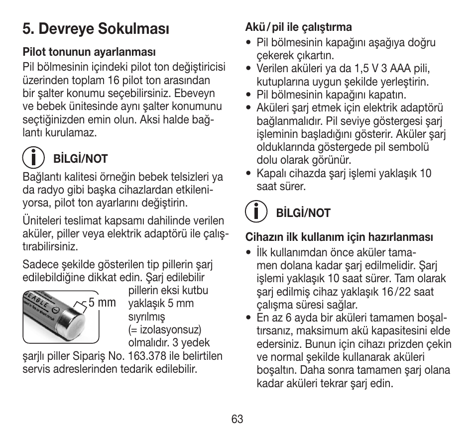 Devreye sokulması | Beurer BY 84 User Manual | Page 63 / 92