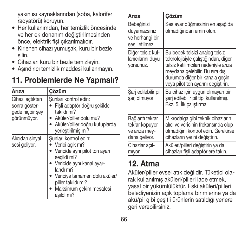 Problemlerde ne yapmalı, Atma | Beurer BY 84 User Manual | Page 66 / 92