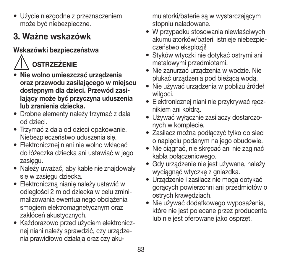 Ważne wskazówk | Beurer BY 84 User Manual | Page 83 / 92