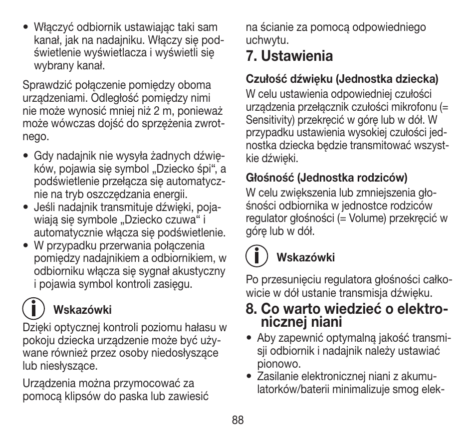 Ustawienia, Co warto wiedzieć o elektro- nicznej niani | Beurer BY 84 User Manual | Page 88 / 92