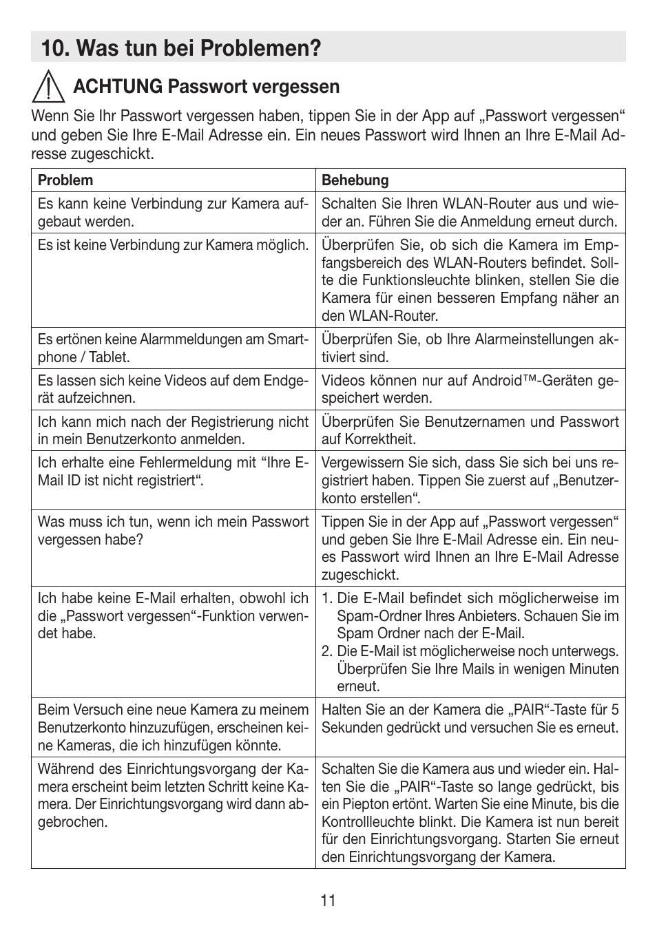Was tun bei problemen, Achtung passwort vergessen | Beurer BY 88 Smart User Manual | Page 11 / 88