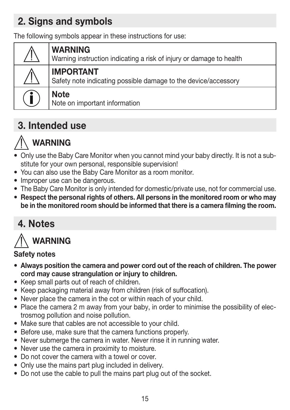 Signs and symbols, Intended use, Warning | Important | Beurer BY 88 Smart User Manual | Page 15 / 88