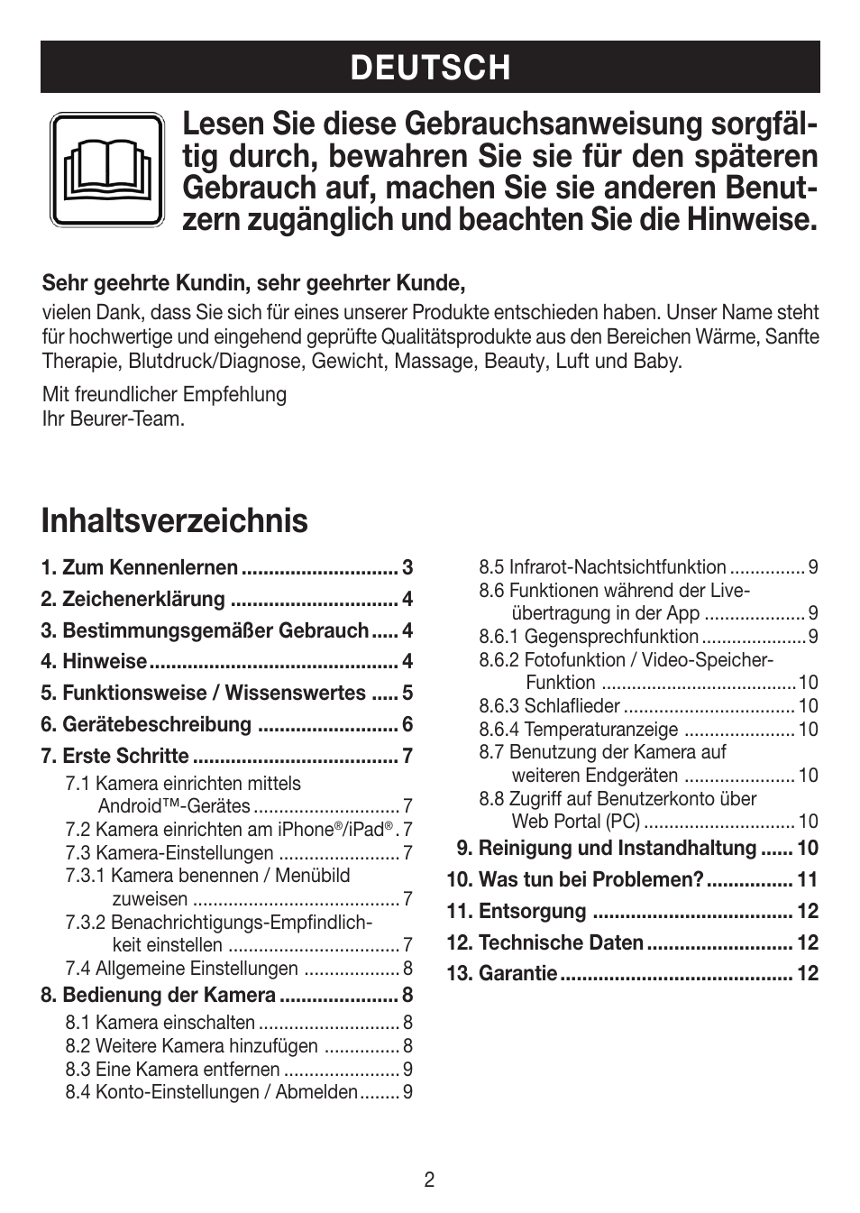 Deutsch inhaltsverzeichnis | Beurer BY 88 Smart User Manual | Page 2 / 88