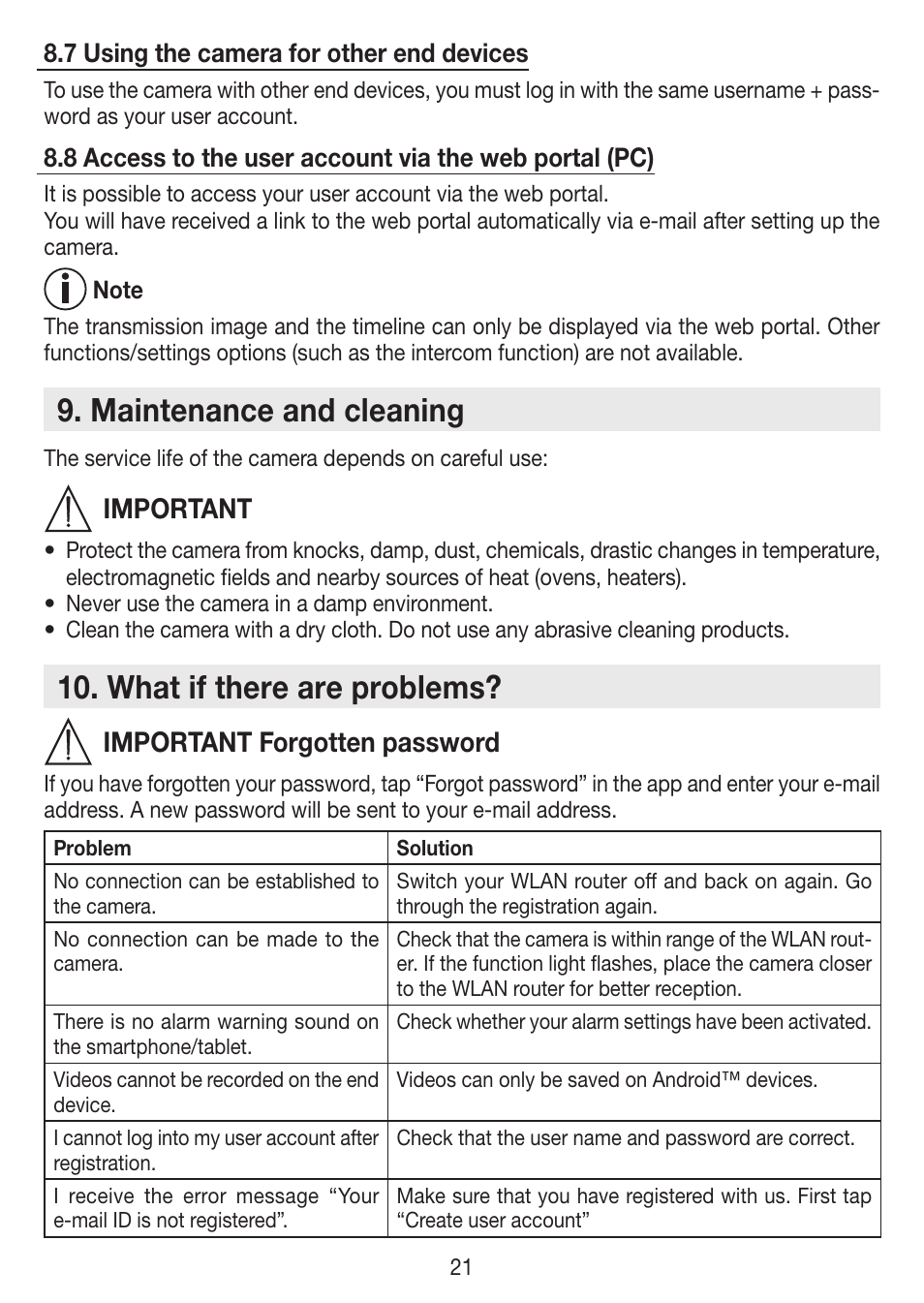 Maintenance and cleaning, What if there are problems, Important | Important forgotten password | Beurer BY 88 Smart User Manual | Page 21 / 88