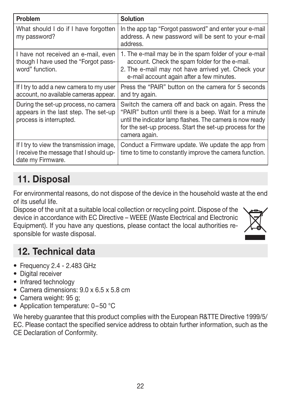 Disposal, Technical data | Beurer BY 88 Smart User Manual | Page 22 / 88