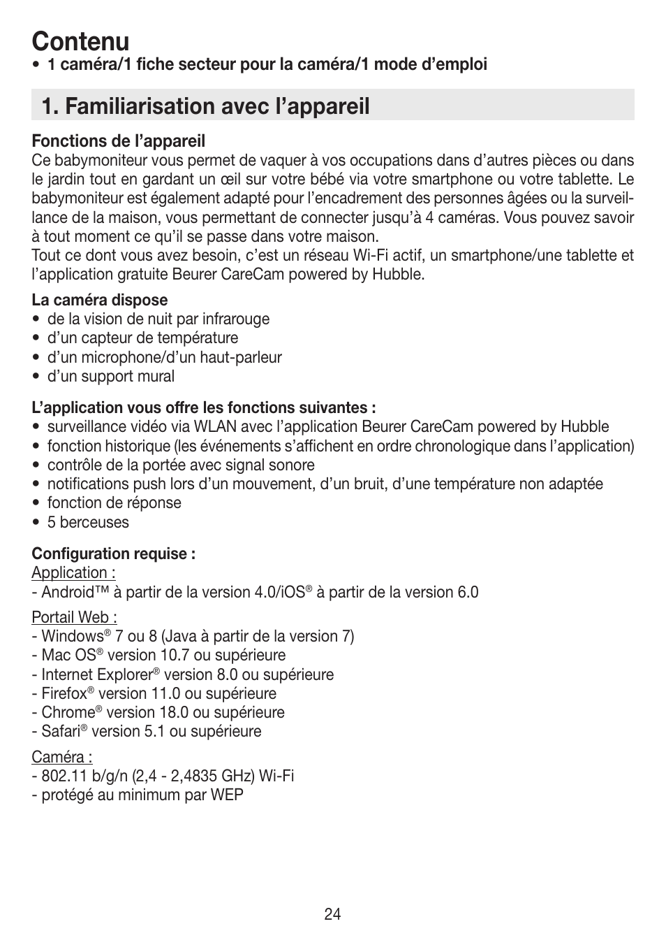 Contenu, Familiarisation avec l’appareil | Beurer BY 88 Smart User Manual | Page 24 / 88