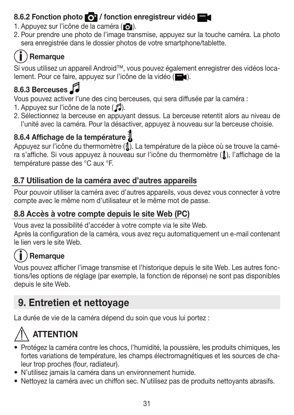Entretien et nettoyage, Attention | Beurer BY 88 Smart User Manual | Page 31 / 88