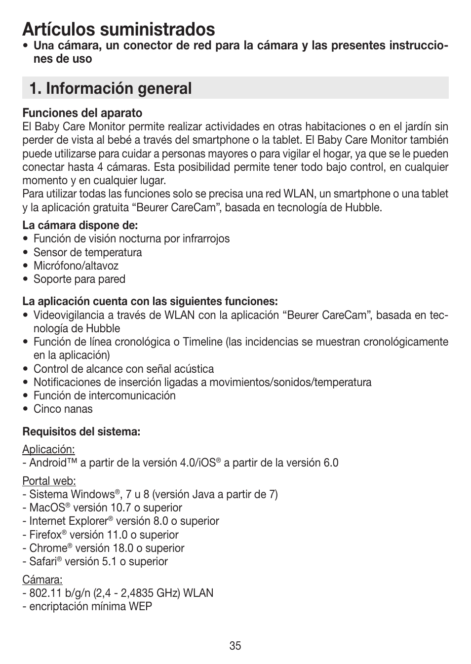 Artículos suministrados, Información general | Beurer BY 88 Smart User Manual | Page 35 / 88