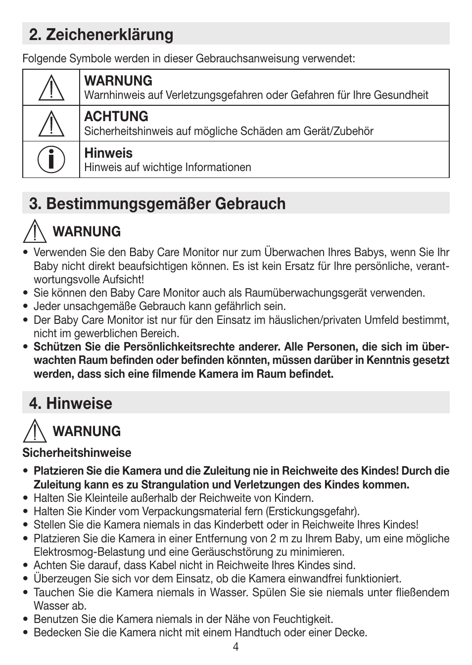 Zeichenerklärung, Bestimmungsgemäßer gebrauch, Hinweise | Warnung, Achtung, Hinweis | Beurer BY 88 Smart User Manual | Page 4 / 88