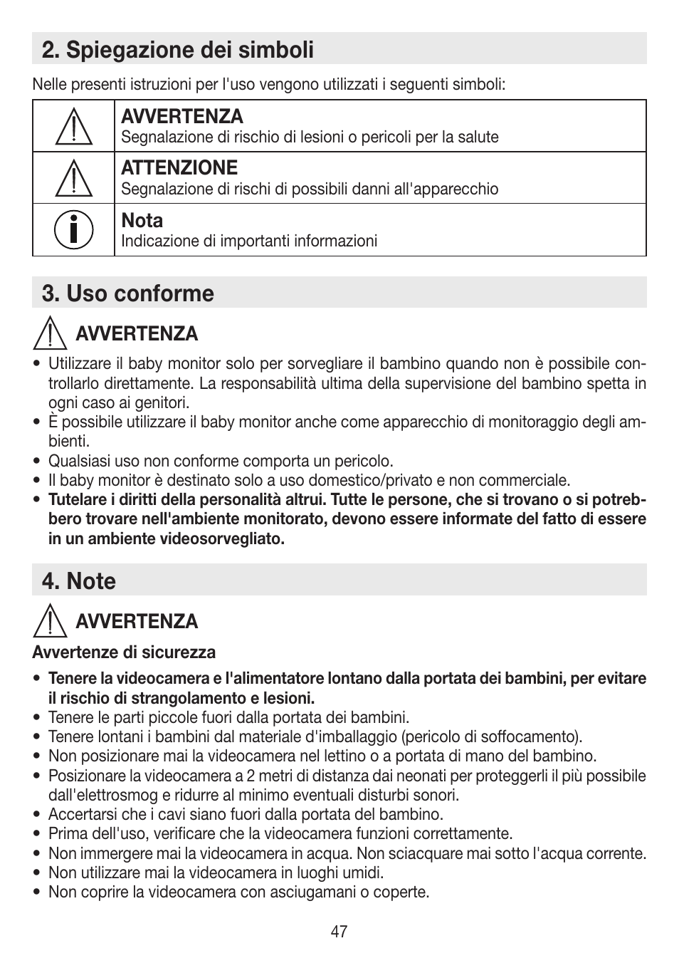 Spiegazione dei simboli, Uso conforme, Avvertenza | Attenzione, Nota | Beurer BY 88 Smart User Manual | Page 47 / 88