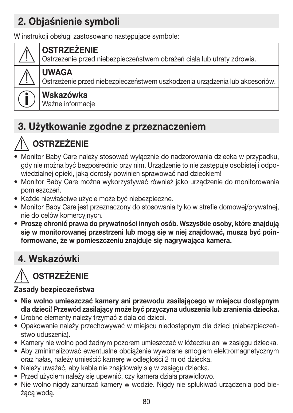 Objaśnienie symboli, Użytkowanie zgodne z przeznaczeniem, Wskazówki | Ostrzeżenie, Uwaga, Wskazówka | Beurer BY 88 Smart User Manual | Page 80 / 88