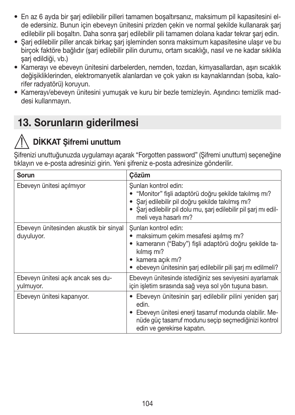 Sorunların giderilmesi | Beurer BY 99 User Manual | Page 104 / 144