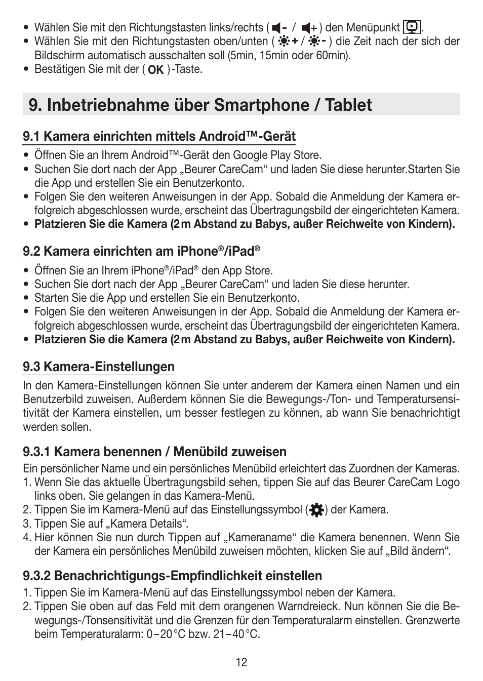 Inbetriebnahme über smartphone / tablet | Beurer BY 99 User Manual | Page 12 / 144