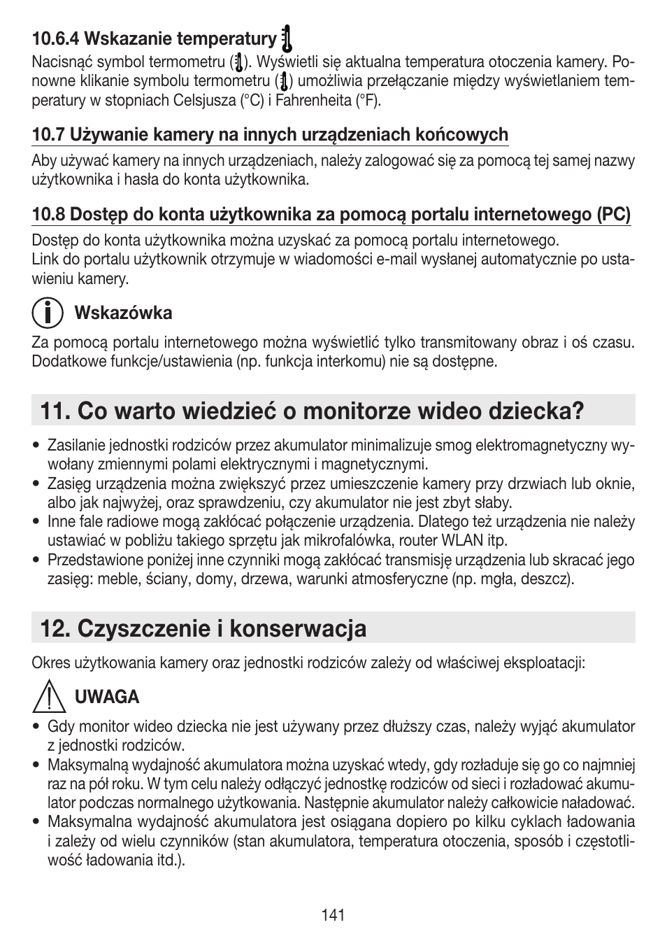 Co warto wiedzieć o monitorze wideo dziecka, Czyszczenie i konserwacja | Beurer BY 99 User Manual | Page 141 / 144