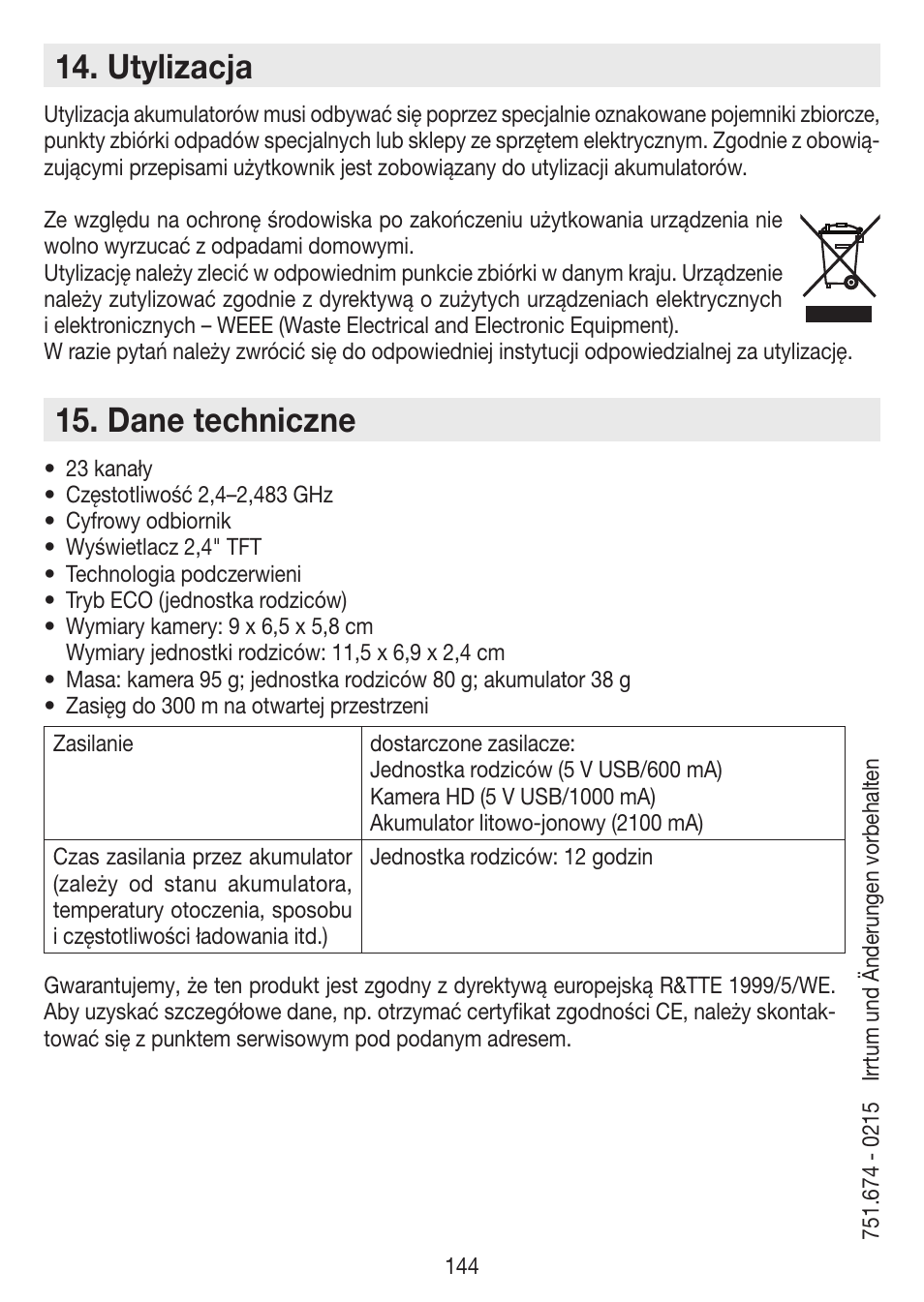 Utylizacja, Dane techniczne | Beurer BY 99 User Manual | Page 144 / 144