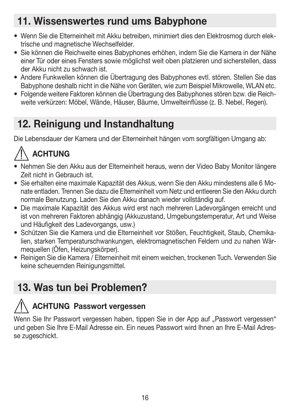 Wissenswertes rund ums babyphone, Reinigung und instandhaltung, Was tun bei problemen | Beurer BY 99 User Manual | Page 16 / 144