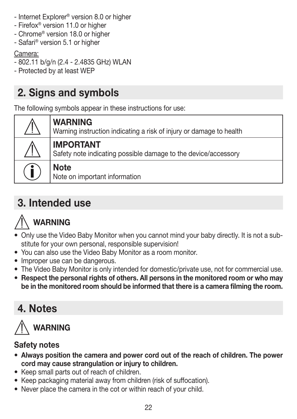 Signs and symbols, Intended use, Warning | Important | Beurer BY 99 User Manual | Page 22 / 144