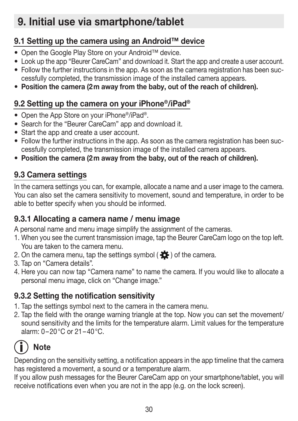 Initial use via smartphone/tablet | Beurer BY 99 User Manual | Page 30 / 144