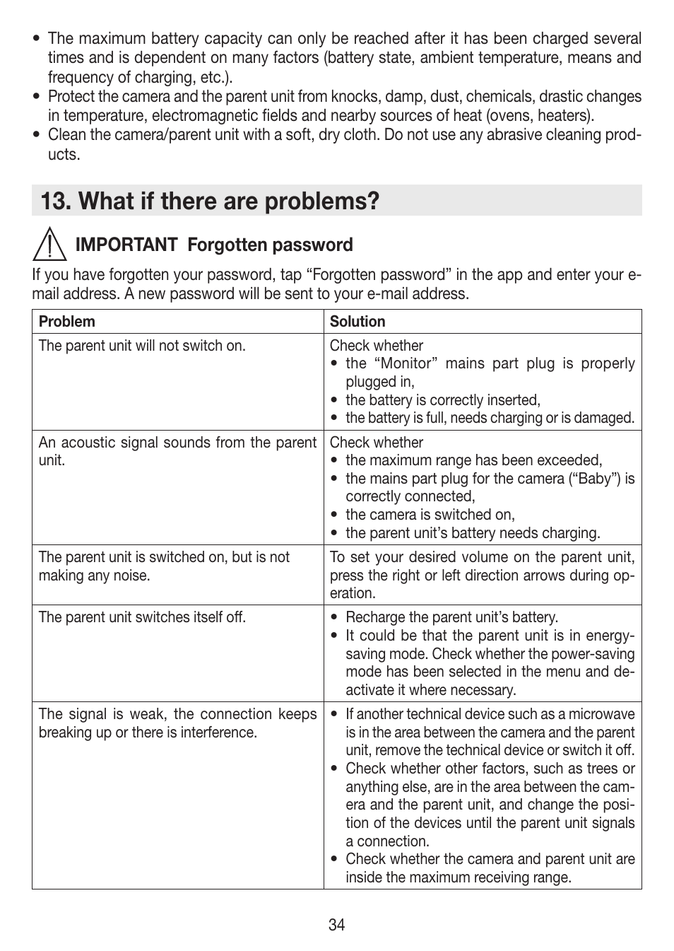 What if there are problems, Important forgotten password | Beurer BY 99 User Manual | Page 34 / 144