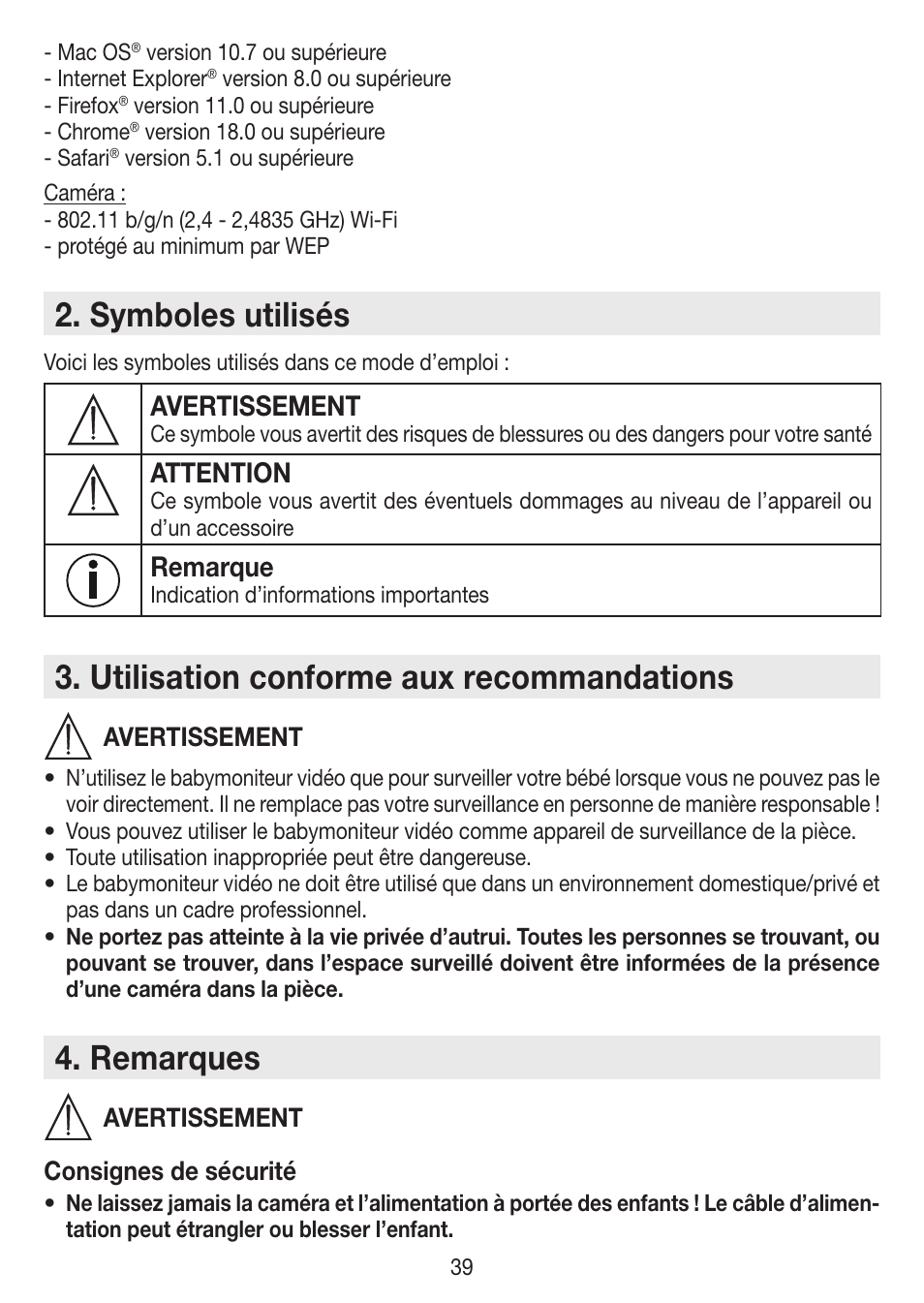 Symboles utilisés, Utilisation conforme aux recommandations, Remarques | Avertissement, Attention, Remarque | Beurer BY 99 User Manual | Page 39 / 144