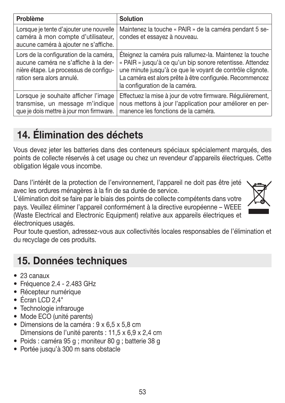 Élimination des déchets, Données techniques | Beurer BY 99 User Manual | Page 53 / 144