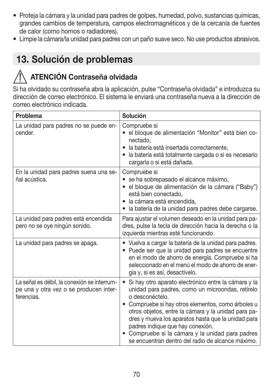 Solución de problemas, Atención contraseña olvidada | Beurer BY 99 User Manual | Page 70 / 144