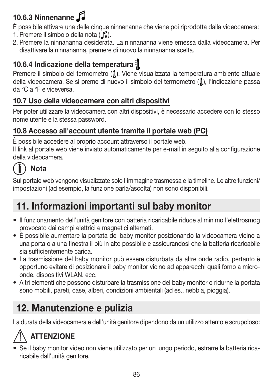 Informazioni importanti sul baby monitor, Manutenzione e pulizia | Beurer BY 99 User Manual | Page 86 / 144