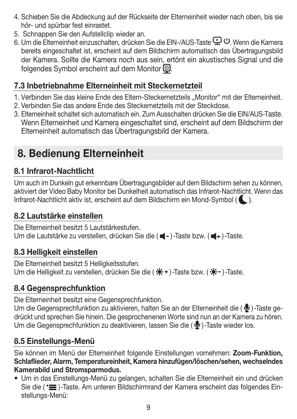 Bedienung elterneinheit | Beurer BY 99 User Manual | Page 9 / 144