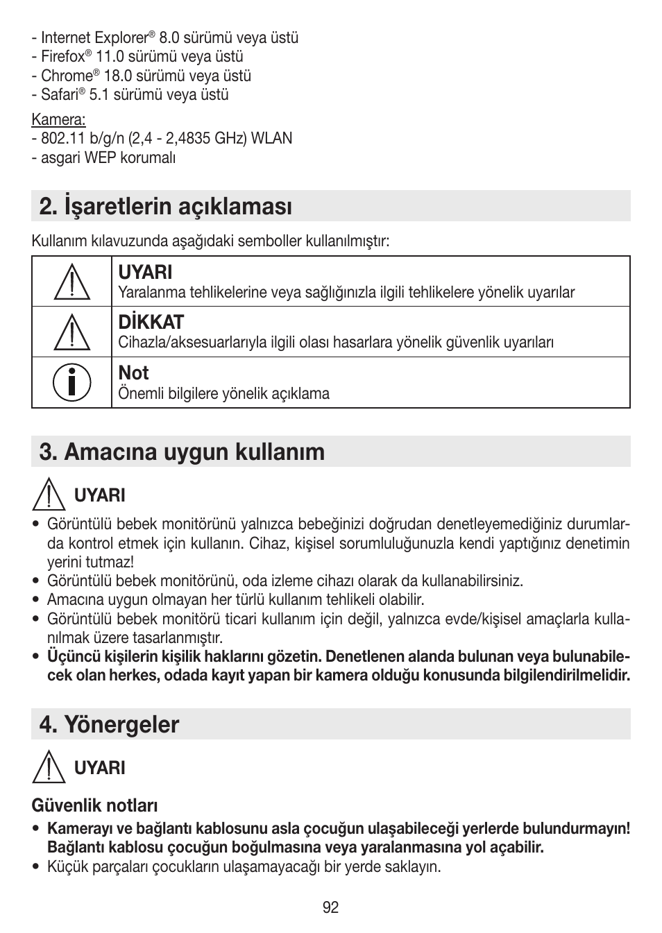 Işaretlerin açıklaması, Amacına uygun kullanım, Yönergeler | Uyari, Dikkat | Beurer BY 99 User Manual | Page 92 / 144