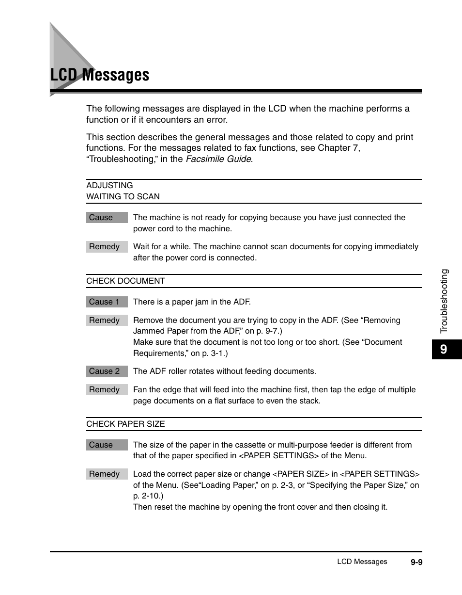 Lcd messages, Lcd messages -9 | Canon IMAGECLASS MF5700 User Manual | Page 110 / 139